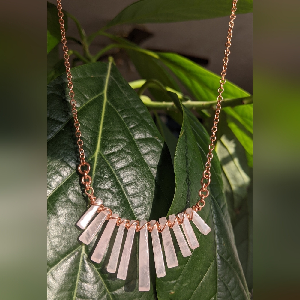Rose Quartz Necklace-Artisan Crafted- Genuine Copper Jewelry - Picture 3 of 14
